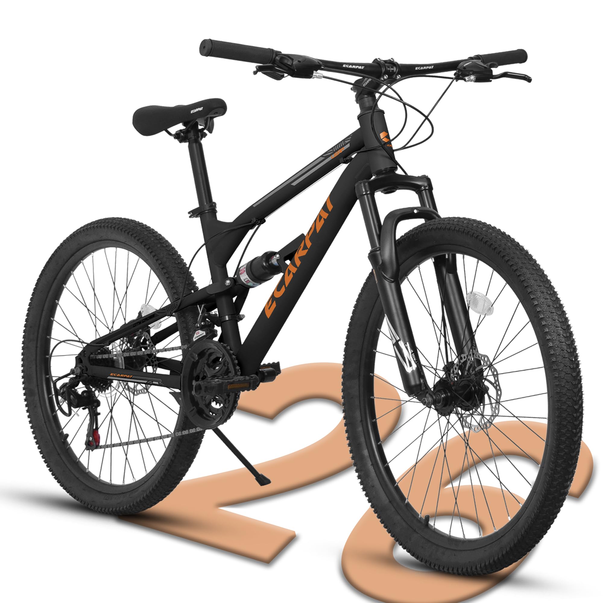 Mountain Bike 26 Inch Wheel, Dual Full Suspension 21-Speed Disc Brakes Thumb Shifter, Carbon Steel Frame Mountain Bike, Mens Womens Trail Commuter City Bicycles