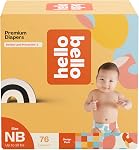 Couches pour nouveau-nés Hello Bello Premium, designs de chèvrefeuille, boîte club de 76 unités, hypoallergéniques et extra absorbantes