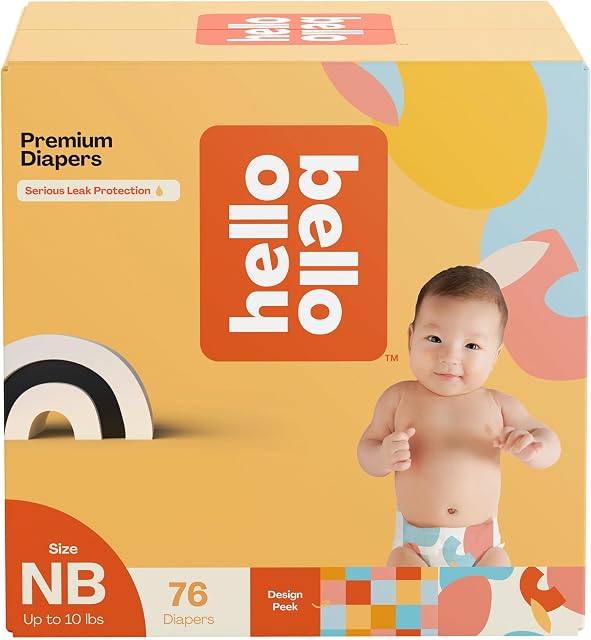 Couches pour nouveau-nés Hello Bello Premium, designs de chèvrefeuille, boîte club de 76 unités, hypoallergéniques et extra absorbantes