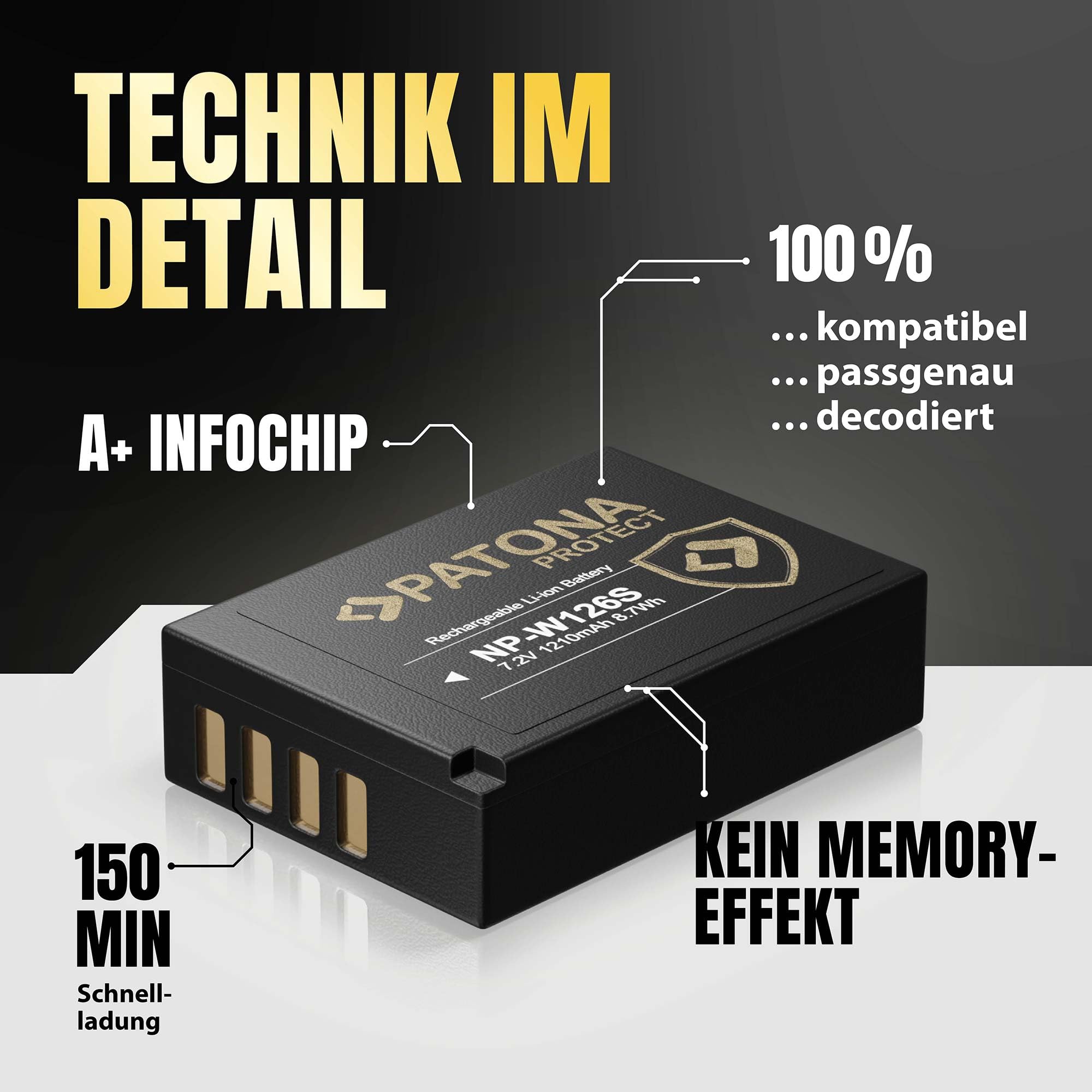 PATONA 2x PROTECT Akku NP-W126s – 1210mAh, Kompatibel Mit Fujifilm X-T3, X100V, X-S10 & Mehr