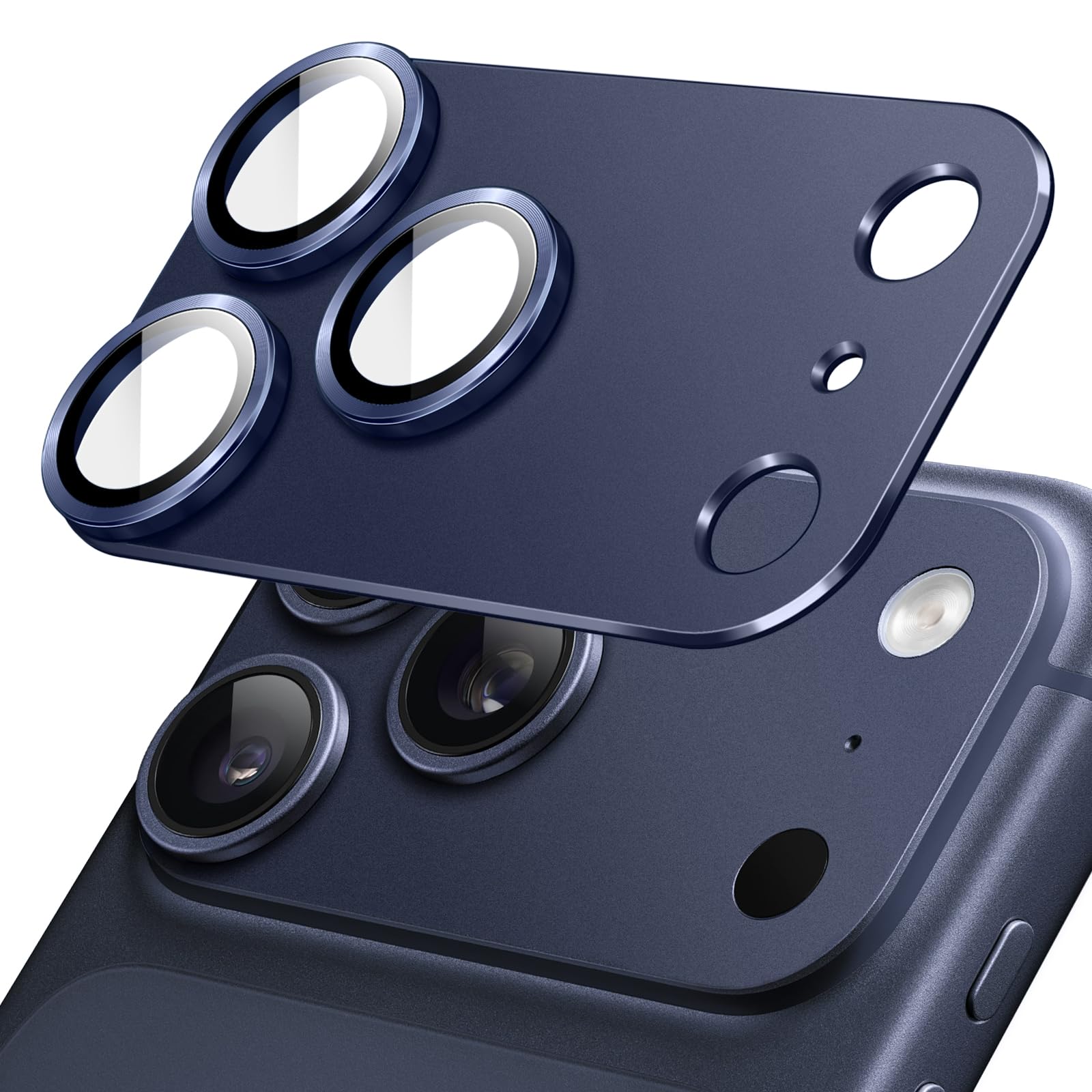 JETech Pellicola Fotocamera per iPhone 17 Pro Max 6,9 Pollici, Copertura Totale 9H Vetro Temperato Anello Cover, Piastra in Metallo Opaco, Compatibile con Cover, Pacco da 1 (Blu profondo)