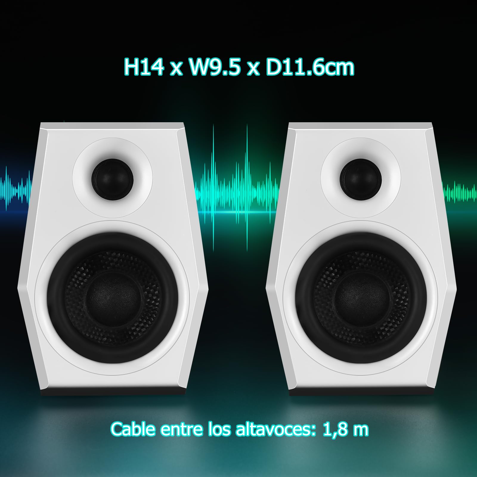 Sanyun SW209 Altavoces Gaming 2.0 36 W, Audio Táctico 3 Modos DSP | Gaming/Cine/Música, DAC 24 bits, USB-C/Bluetooth 5.2/AUX, Driver Fibra Vidrio 7cm + Cúpula Seda 18mm, RGB (Pareja, Blanco)