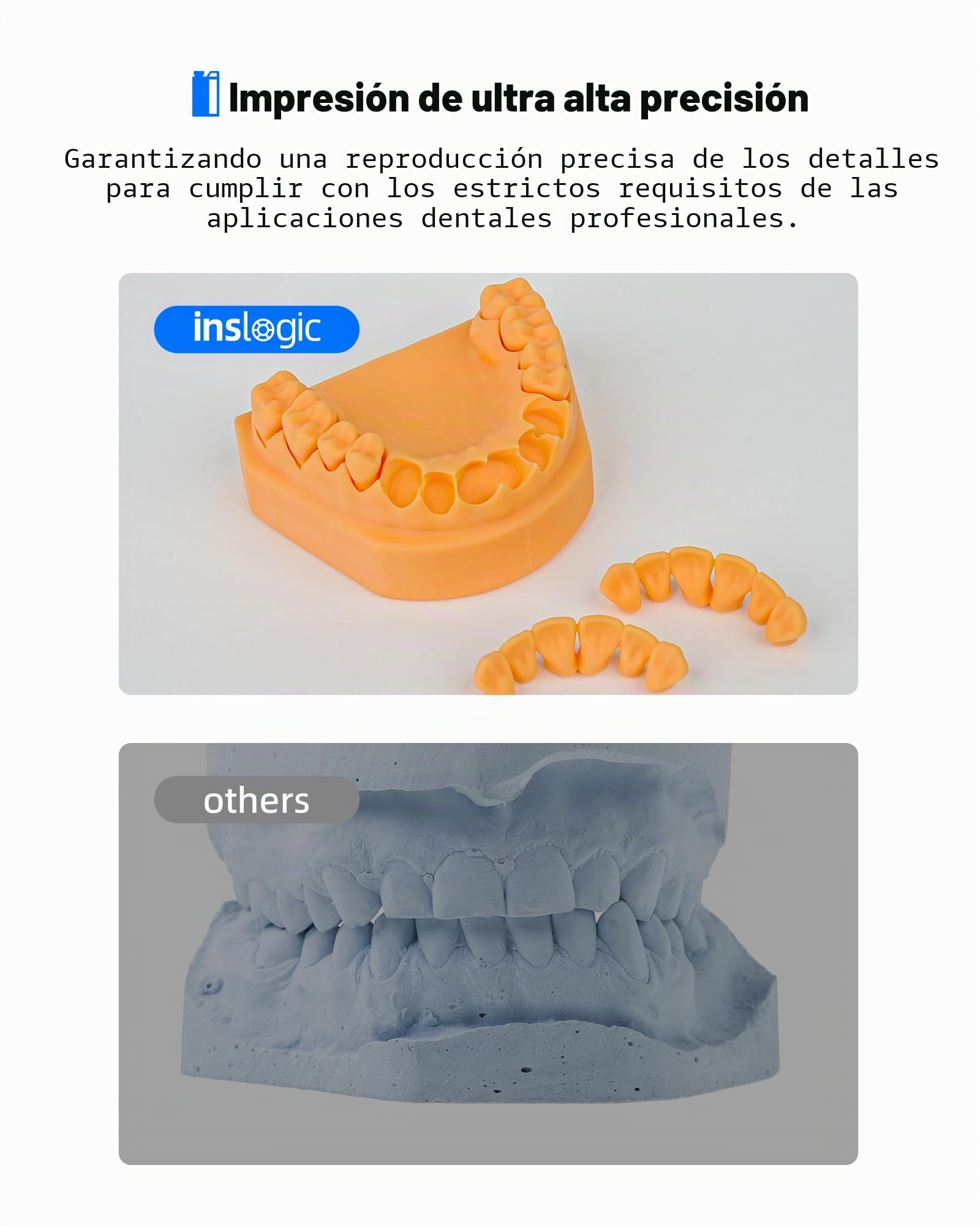 Inslogic Resina para impresora 3D modelo de implante dental, alta precisión y bajo encogimiento, resina curada UV 405nm para modelos dentales, prótesis, ortodoncia, investigación (Amarillo, 1kg)