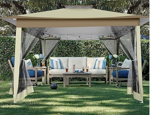 Miniatura 10 de COBIZI Gazebo desplegable de 12 x 12 pulgadas, toldo de metal impermeable para exteriores, kiosco portátil con mosquiteros, 4 cuerdas, 8 estacas y
