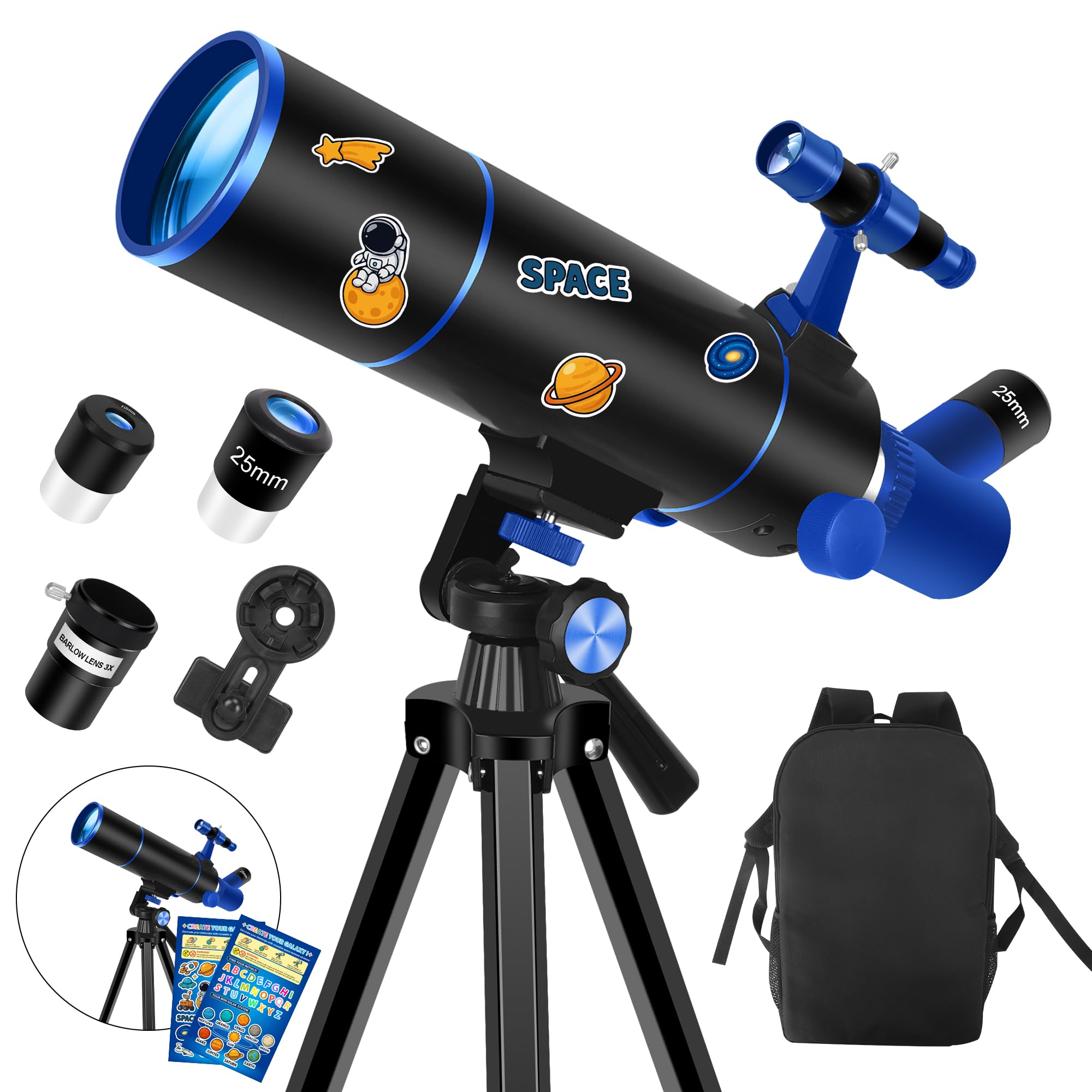 Dianfan Teleskop für Erwachsene Astronomie, 80mm Blende 500mm Teleskop für Kinder & Anfänger, Tragbares Telescope mit Rucksack, Telefon Adapter und Aufkleber