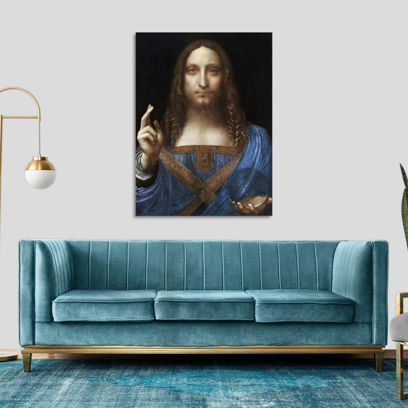 LuxHomeDecor Leonardo da Vinci - Salvator Mundi Quadro Stampa su Tela con Telaio in Legno misura 50x70 cm