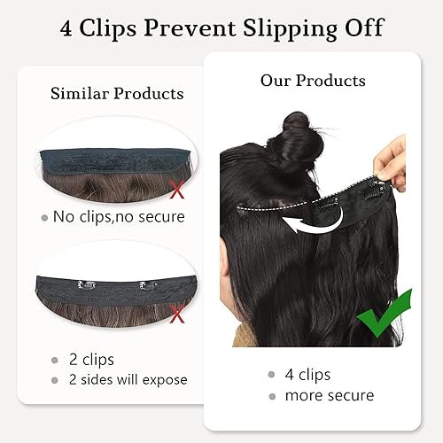 Miniatura 6 de KooKaStyle Extensiones de cabello con alambre invisible con diadema transparente, tamaño ajustable, 4 clips de seguridad, largo, ondulado, alambre