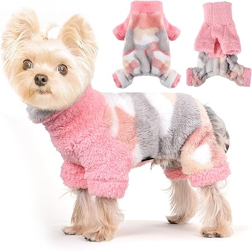 Pijama rosa para perro, ropa de invierno para perros pequeños, hembra, niño, invierno, cálido, para perro, suéteres de forro polar para cachorros,