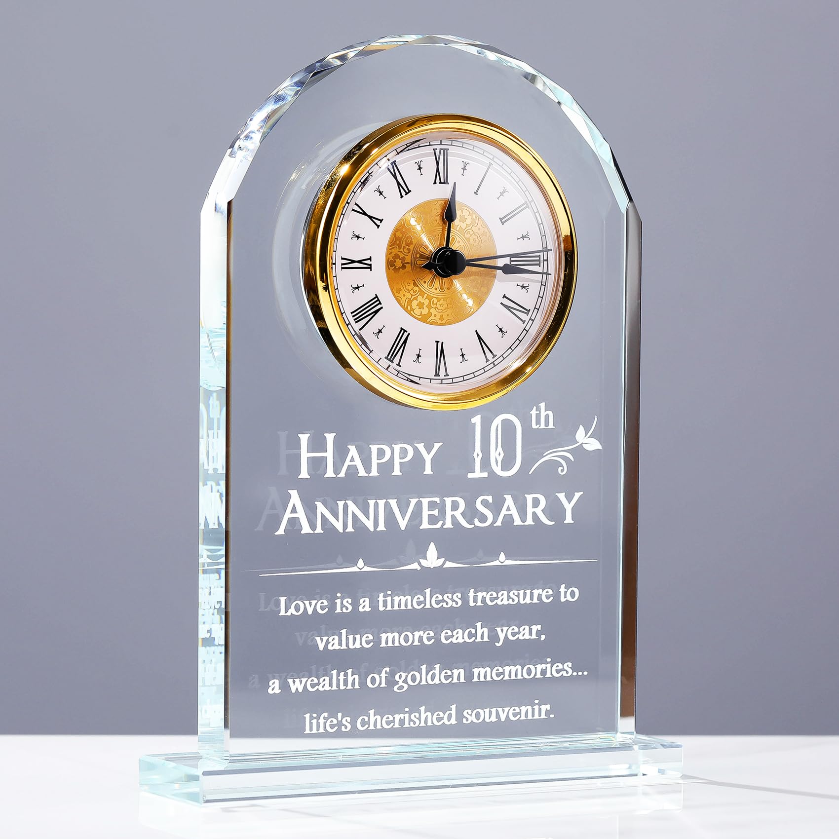 Movdyka Crystal 10th Anniversary Desk Clock Gifts Tin Wedding Presents for Married Couples 10 Years of Marriage Home Ornaments Anniversary Keepsake for Wife Parents