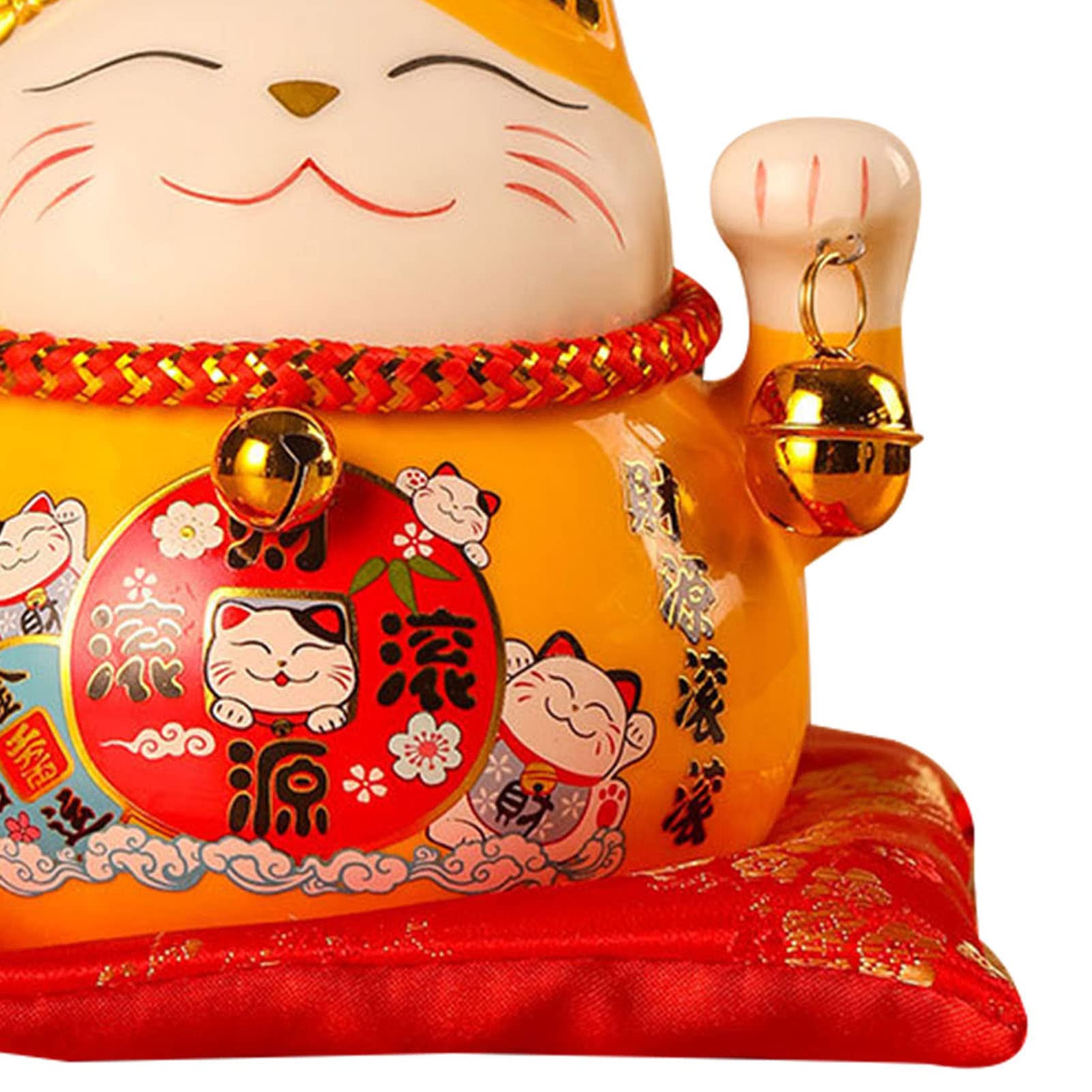 Salvadanaio Gatto Fortunato in Ceramica, 12x9x10cm Salvadanaio Feng Shui Portafortuna, Decorazione per Scrivania con Design di Gatto Fortunato​(Giallo)