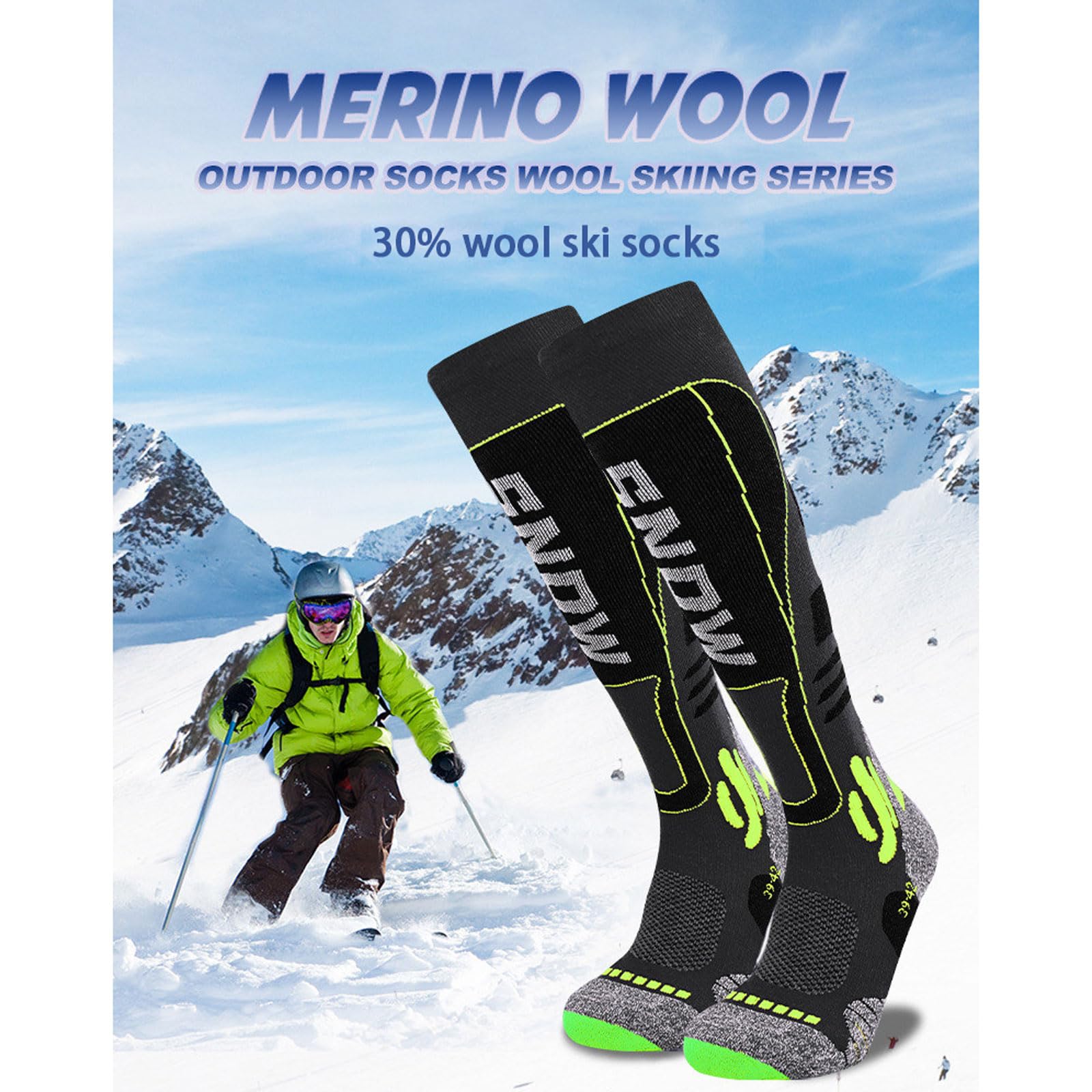2 Pares Calcetines Esquí Lana Merino Para Hombre y Mujer Térmicos y Resistentes Calcetines Invierno Hasta la Rodilla Ajuste Anatómico Absorbe la humedad para Esquí,Snowboard y Excursionismo