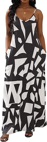 vunahzma - Vestido largo para mujer, informal, de moda, sin mangas, de talla extragrande, holgado, con bolsillos