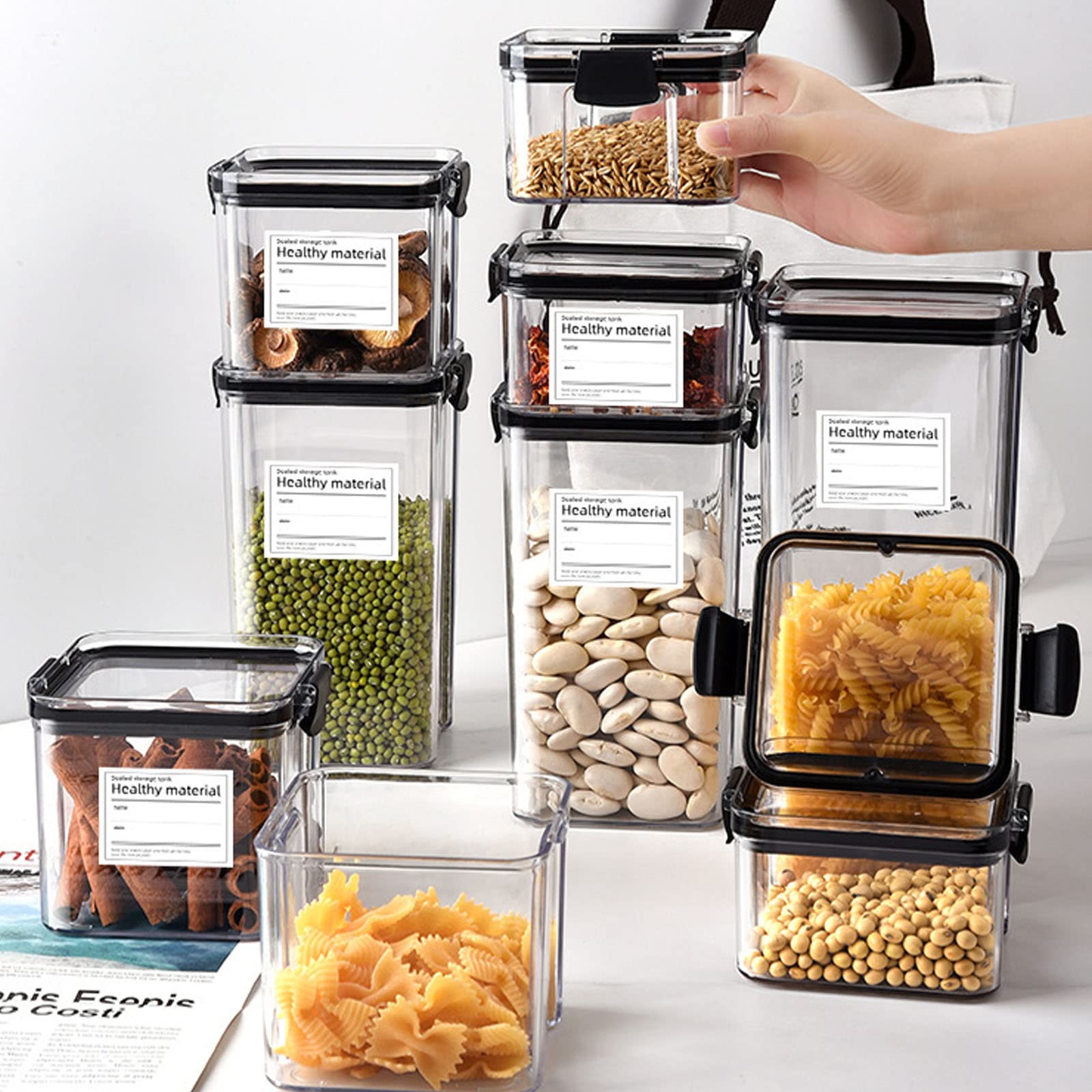LANMOU Contenitori Alimentari per Cereali Set 8 Pezzi, Contenitori Ermetici Alimentari Plastica con Coperchio per Alimenti Set, Utilizzato per la Conservazione di Cereali, Muesli, Farina (Upgrades)