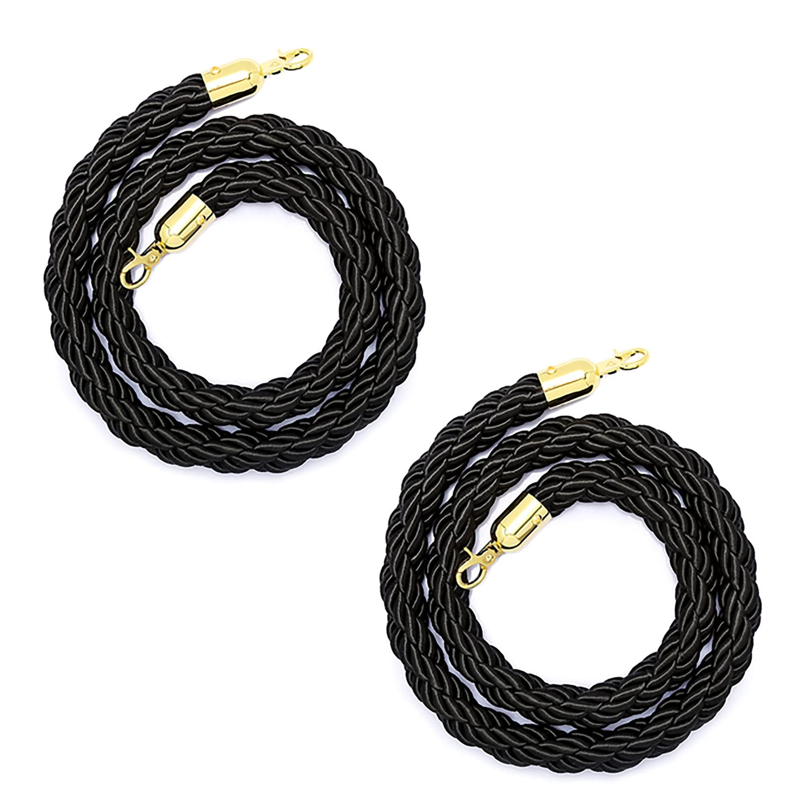 Genérico Cuerda de Soporte Negra con Ganchos Dorados - 2 Cuerdas torcidas de 90 cm a 40 cm para Control de multitudes, barreras de Seguridad y separadores de gradas para Interiores y Exteriores (Long