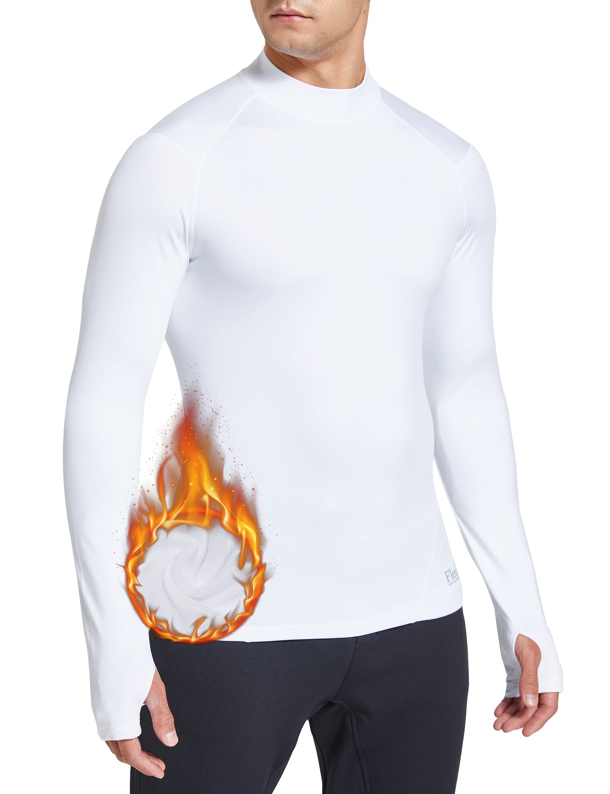 Men's Thermal Fleece Lined Mock Neck Baselayer Tops Long Sleeve Running Athletic Shirt with Thumbholes