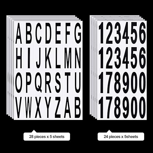 Miniatura 5 de 10 hojas de calcomanías de números y letras para buzón de correo para pegar en vinilo negro con números del alfabeto, calcomanías adhesivas para el