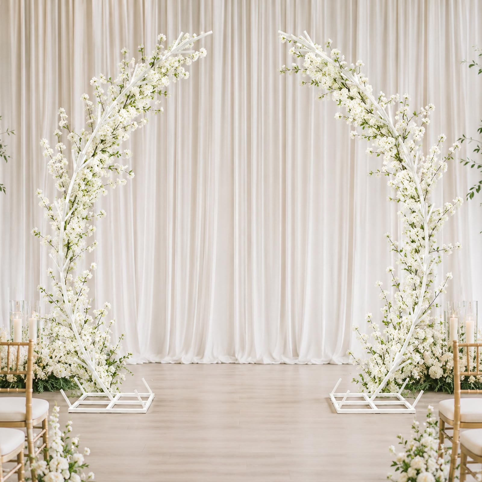 AUTUMFLATGAO Balloon Arch Stand for Wedding and Birthday Party, 2 PCS White Metal 7.2 Ft Half Arch Balloon Stand Kit, Arch Backdrop Stand for Flowers, Greenery, Vines and Fairy Lights
