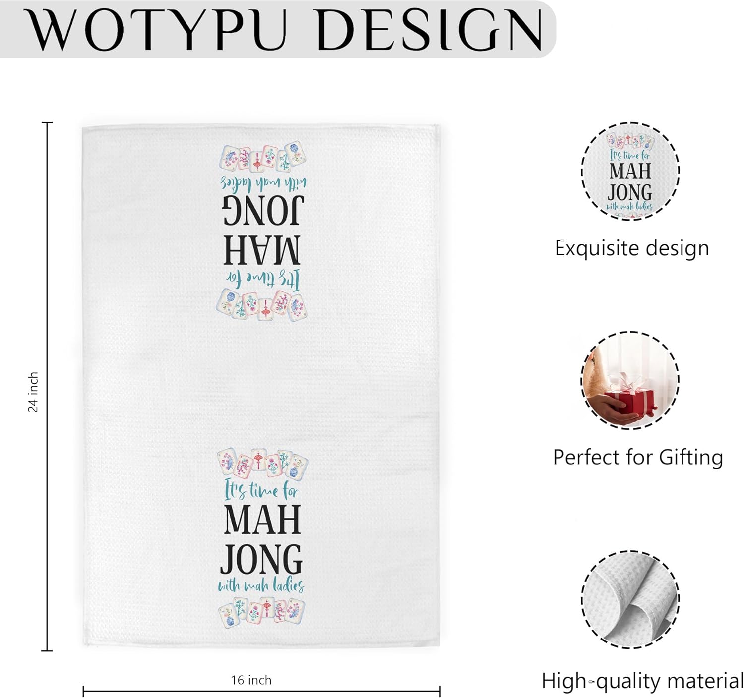 Mahjong Gifts Kitchen Towels, Mah Jong Lovers Gifts Dish Tea Towel, It's Time for Mahjong with Mah Ladies Humorous Hand Towels for Bathroom Decor, 16x24 Inch - Image 6