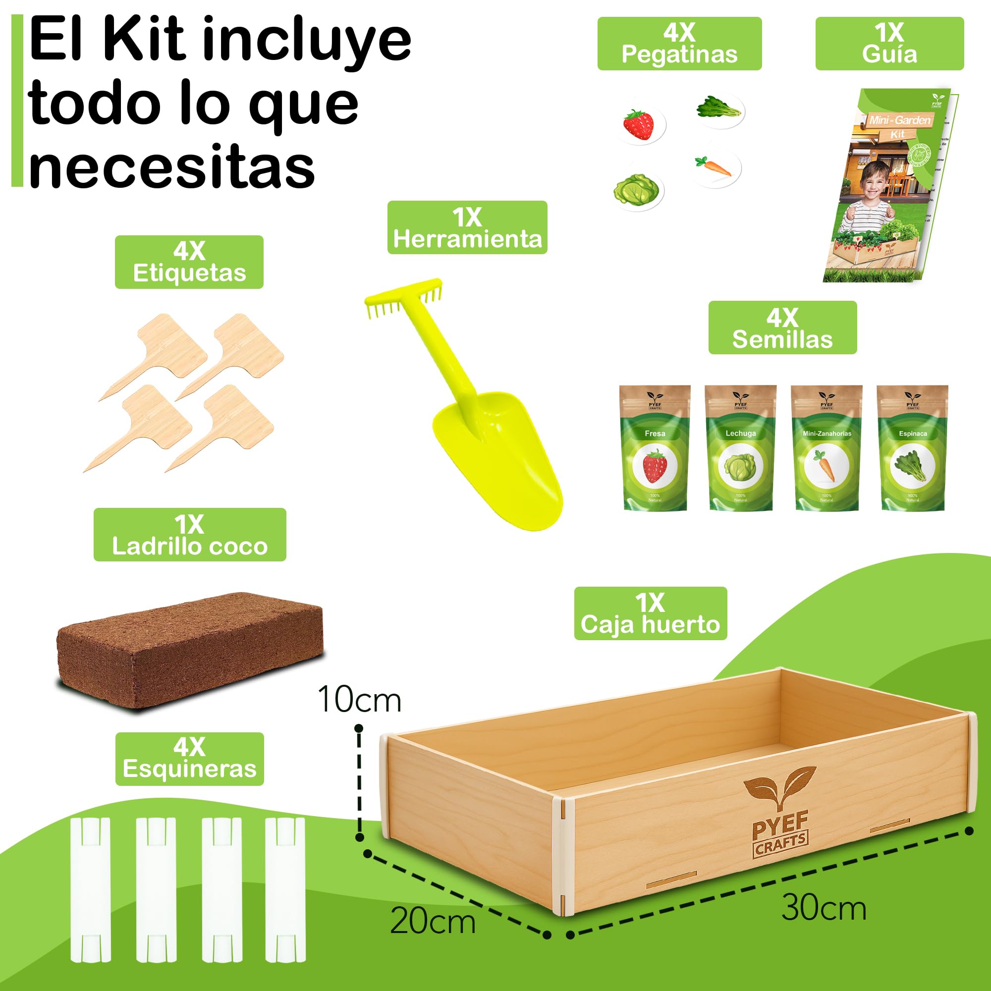 Huerto Urbano para Niños - Kit de Jardinería Completo con 4 Variedades de Semillas de Hortalizas y Verduras - Huerto Ecológico en Casa, Regalo Educativo y Creativo