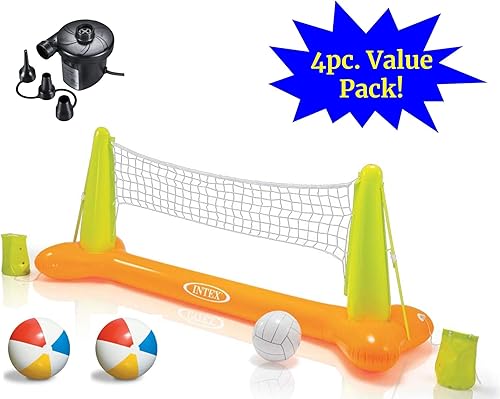 JOEY'Z Ultimate Pool Party Voleibol Set Flotante inflable piscina juego de voleibol con bomba de aire de alta velocidad y dos bolas de playa (4