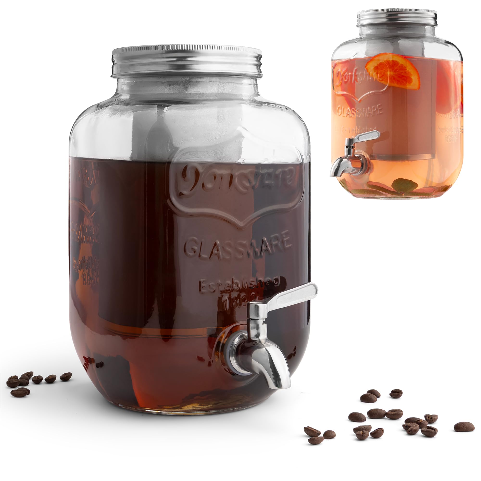 Navaris Dispensador de Bebidas con Grifo - Recipiente de Cristal de 4 L - Garrafa Agua con Grifo con Dosificador de Metal - Garrafa de Agua - Diseño de Rayas — view 12