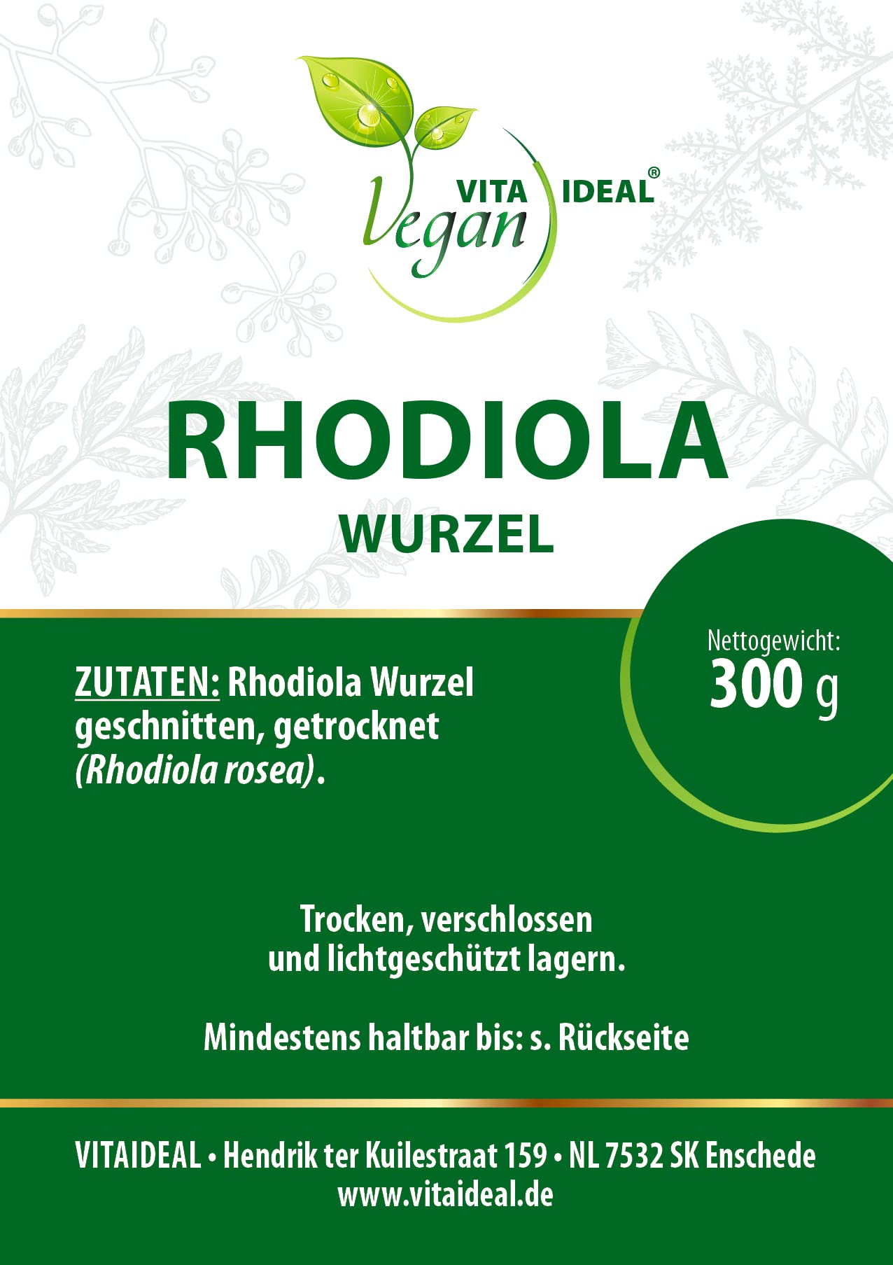 VITAI DEAL Vegan® ROSENWURZ - Wurzel 2x 300g geschnitten & getrocknet - Rhodiola rosea - ROSENWURZWUZEL - Rosen - Wurzwurzel Kräuter Tee, Tinktur & Aufguss. Kräutertee ohne Zusatzstoffe.