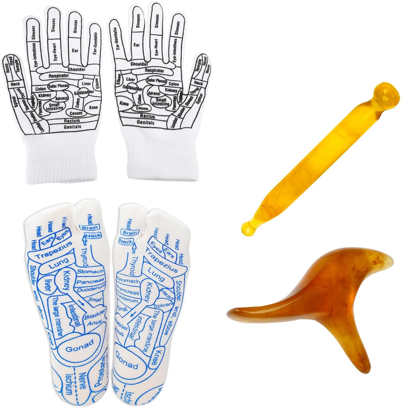 Reflexology Socks and Gloves Set, Acupressure Reflexology Sock Pen Massage Tools for Women, Relief Remedy for Foot and Hand Massage