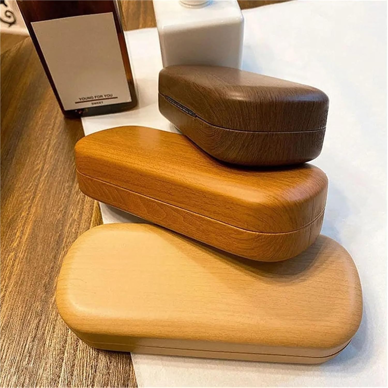 Etui Na Okulary Etui Na Okulary 1 Szt. Wodoodporne Pudełko Na Okulary Z Usłojeniem Drewna Damskie Męskie Przenośne Etui Na Okulary Do Czytania Okulary Przeciwsłoneczne, Light Brown