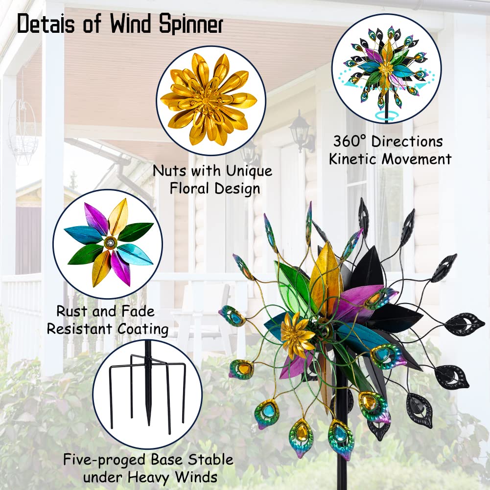 63" Metal Wind Spinner - 360° Rust-Resistant Garden Art For Yard & Patio