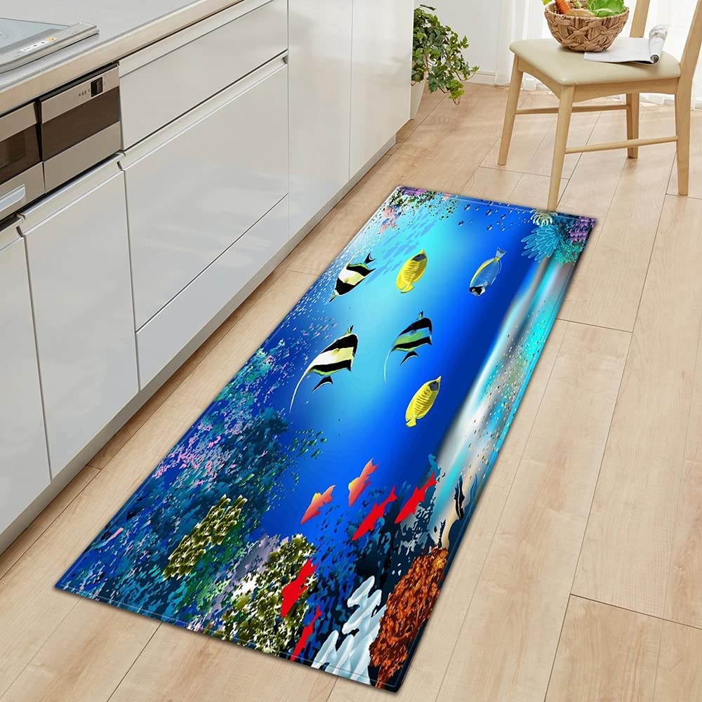 OPLJ 3D Underwater World Kitchen Mat Entrance Door Mat Bedroom Floor Decoration Living Room Carpet Anti-Slip Door Mat A13 40x120cm