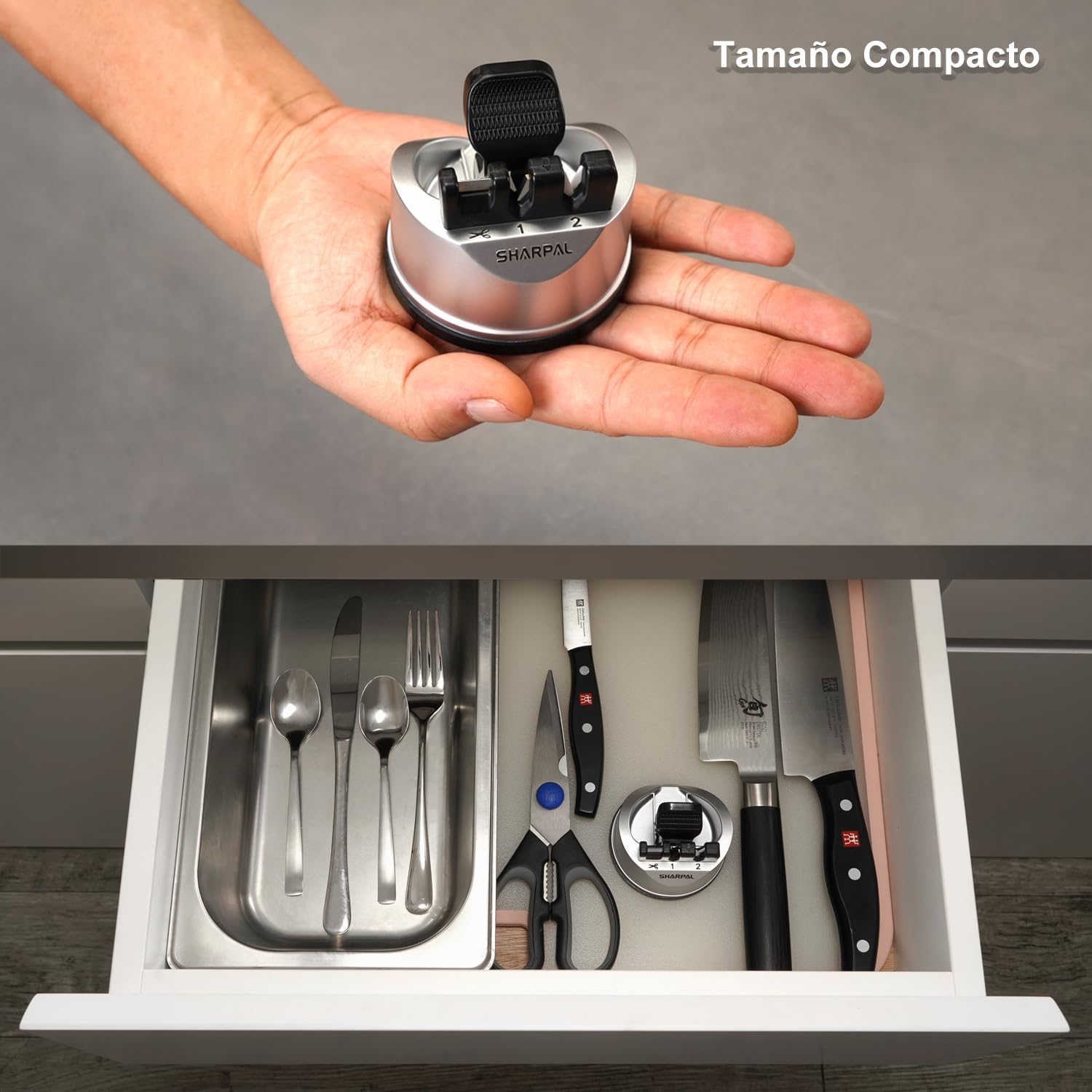 SHARPAL 191H Afilador de cuchillos y tijeras de cocina, afilado para cuchillos con bordes rectos y dentados, herramienta para afilar cuchillos