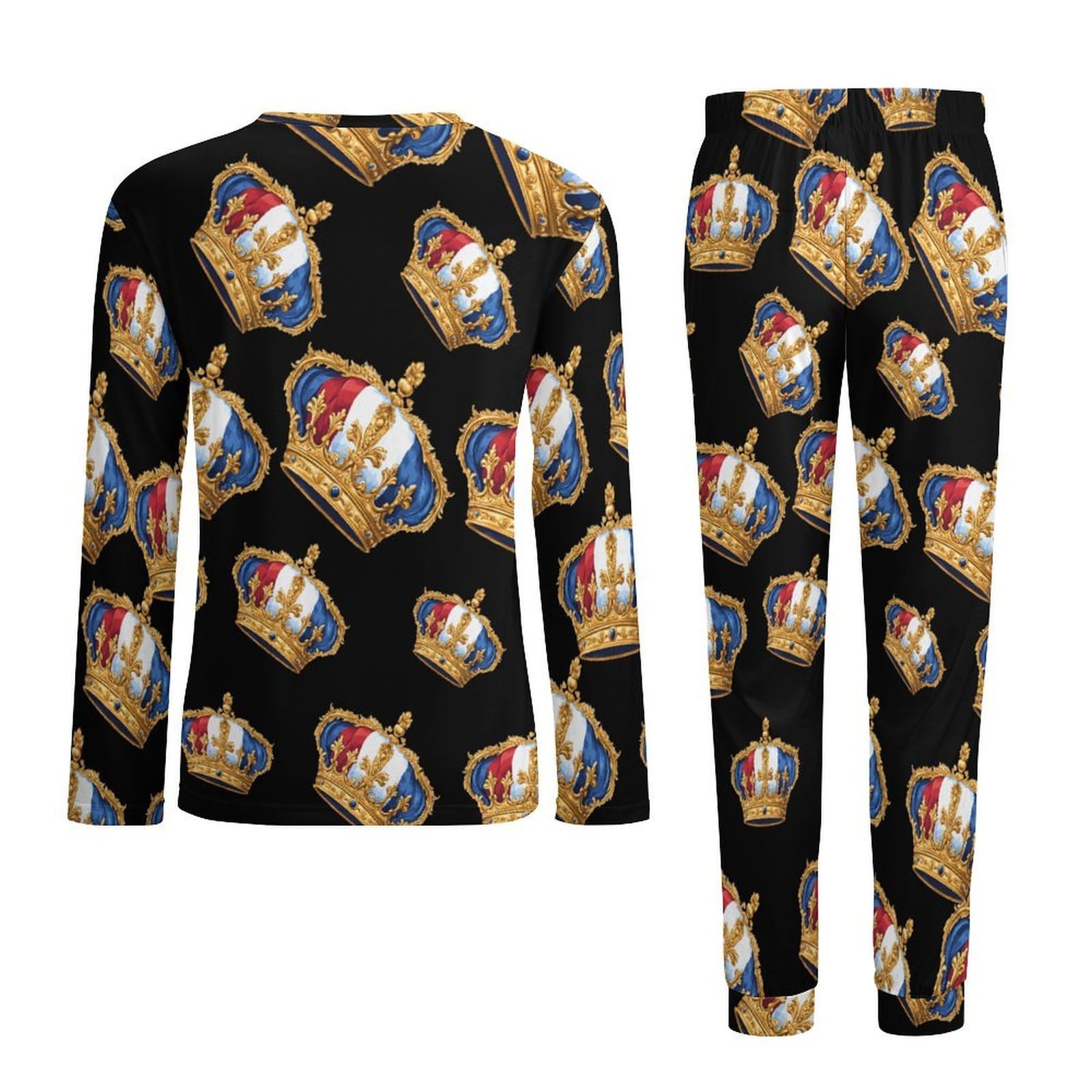 French King - Conjunto de pijama para hombre, cuello redondo, 2 piezas, manga larga, suave, transpirable para todas las estaciones