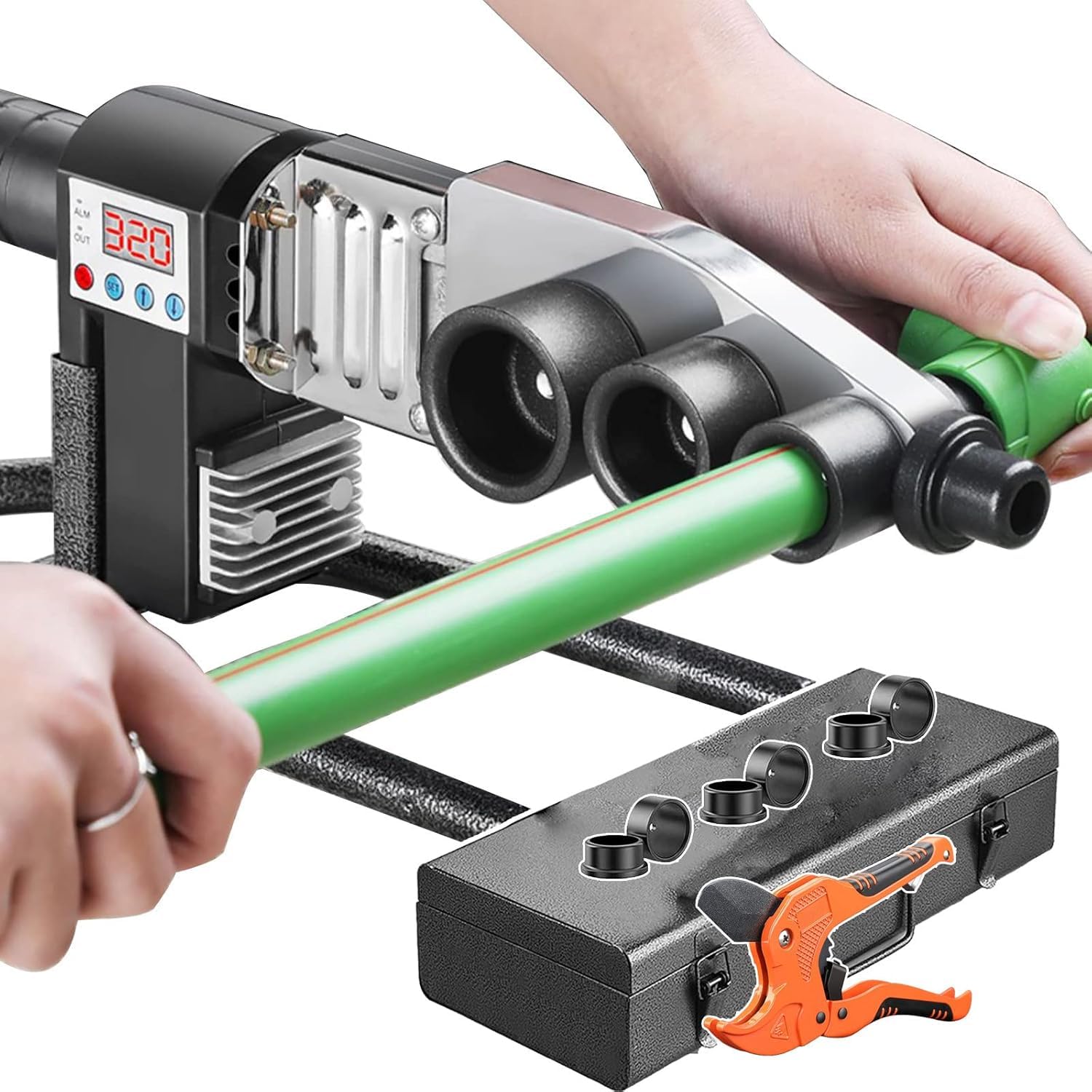 Máquina de Soldadura por fusión de tuberías, máquina de Soldadura por fusión de Tubos de plástico, con/Tijeras + Kit de Caja, para soldar (20-32 mm/20-63 mm) tuberías Ppr/PE/PP,32#