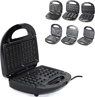 GLP 6 in 1 Sandwich Toaster, Waffle Maker, Panini Maker, Nut Cake Donut Machine, Toastie Maker with Detachable Non-Stick Plates, Dishwasher Safe, 750W