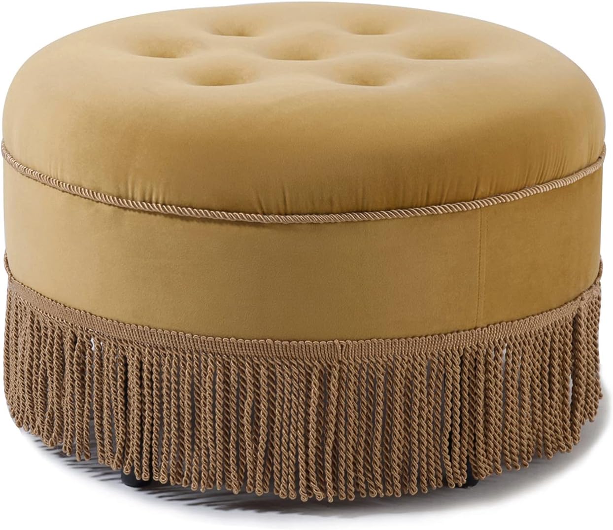 Jennifer Taylor Home Yolanda Upholstered Round Accent Ottoman, Gold Yellow Velvet with Gold Trim
