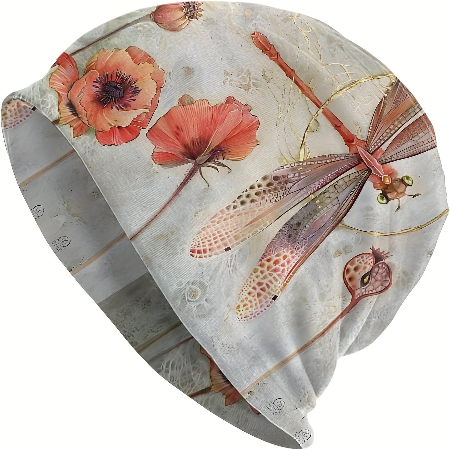 Premium Retro Boho Style Beanie – Dragonfly Print Knitted Hat