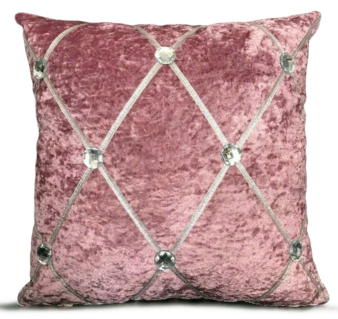 Cushion Mania Mauve Crushed Velvet Diamante Chesterfield Cushions 17X17 Inch – Set Of 4 Filled Decorative Pillows For Sofa, Bed & Living Room (Mauve)