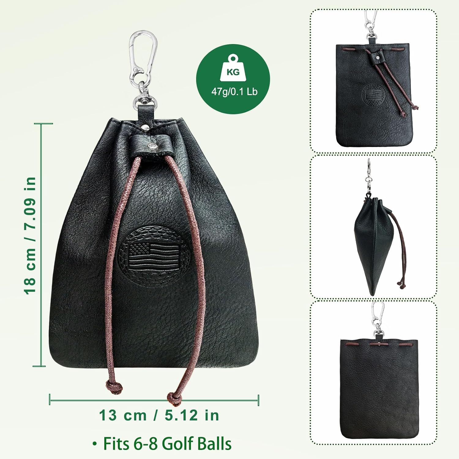 Real Leather Golf Valuables Pouch: USA Golf Tee Ball Bag with Drawstrings Valuables Pouch for Men - Cool Funny Gifts for Him Golfers Men