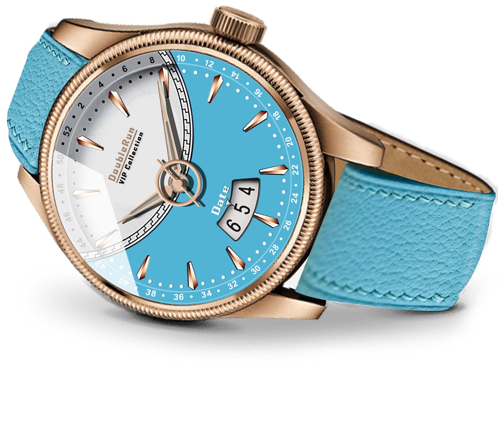 DOUBLERUN 9032 Date Display Tow Tone Sky Blue Dial Leather Belt Analog Watch - for Men (B0BG35M4D7) Amazon Price History, Amazon Price Tracker