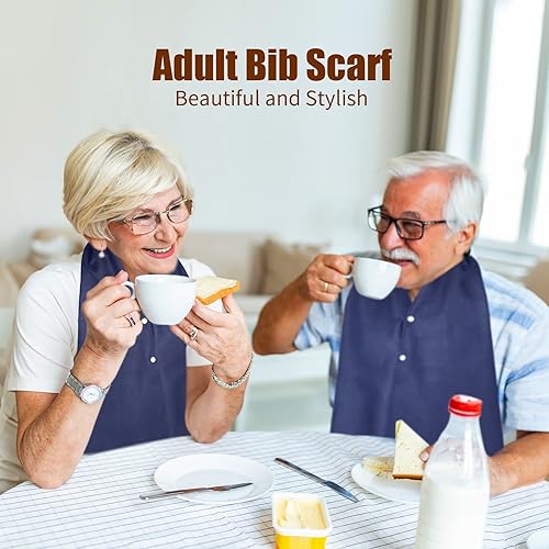 Miniatura 7 de Tarpop Bufanda para adultos, lavable y reutilizable, protector de ropa de comedor, babero para adultos mayores, hombres y mujeres