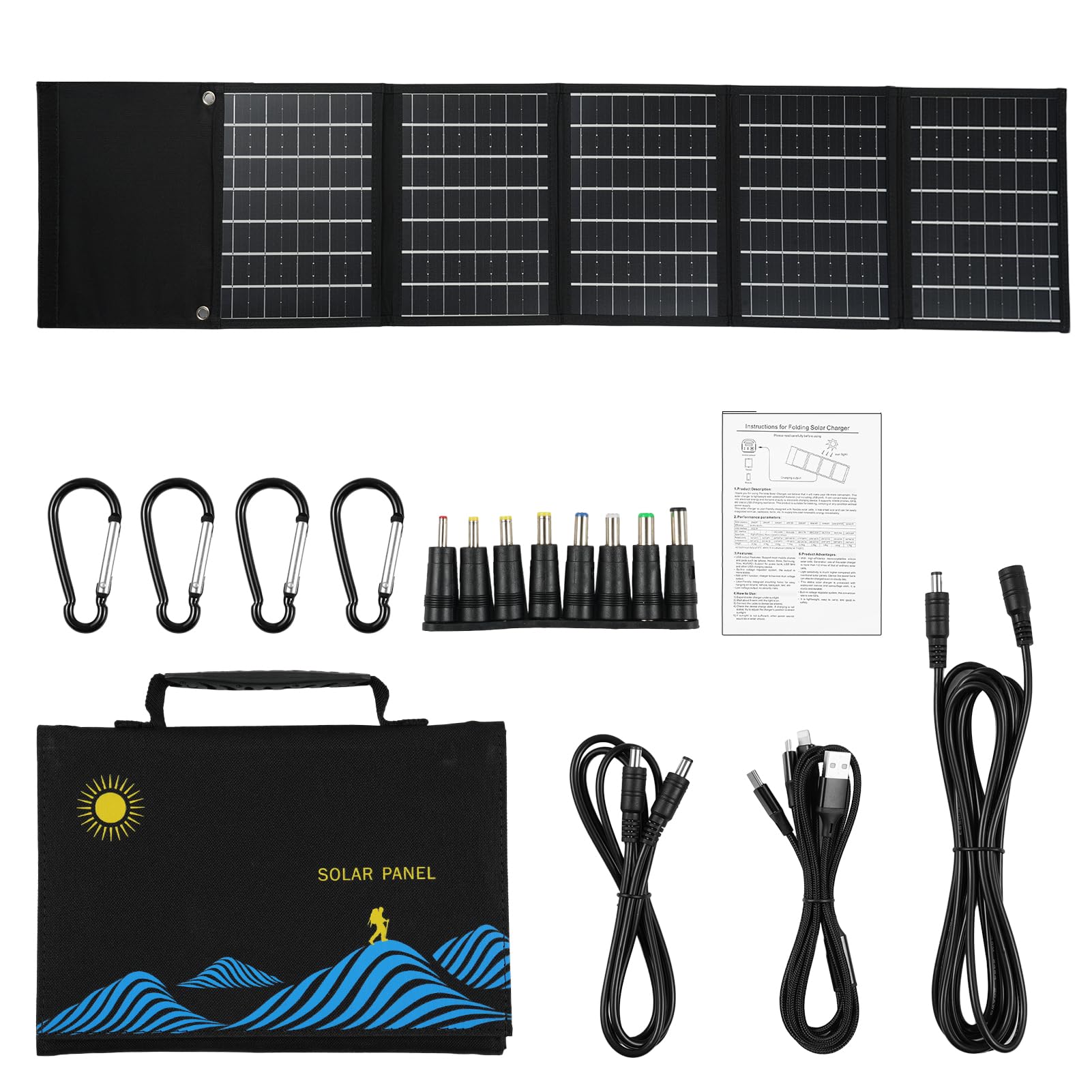 5-Fold 40W Solar Panel Folding Bag Dual USB+DC Output Solar Charger Portable Foldable Solar Charging Device Outdoor Portable Power Supply for Outdoor Hiking Climbing Camping Picnic