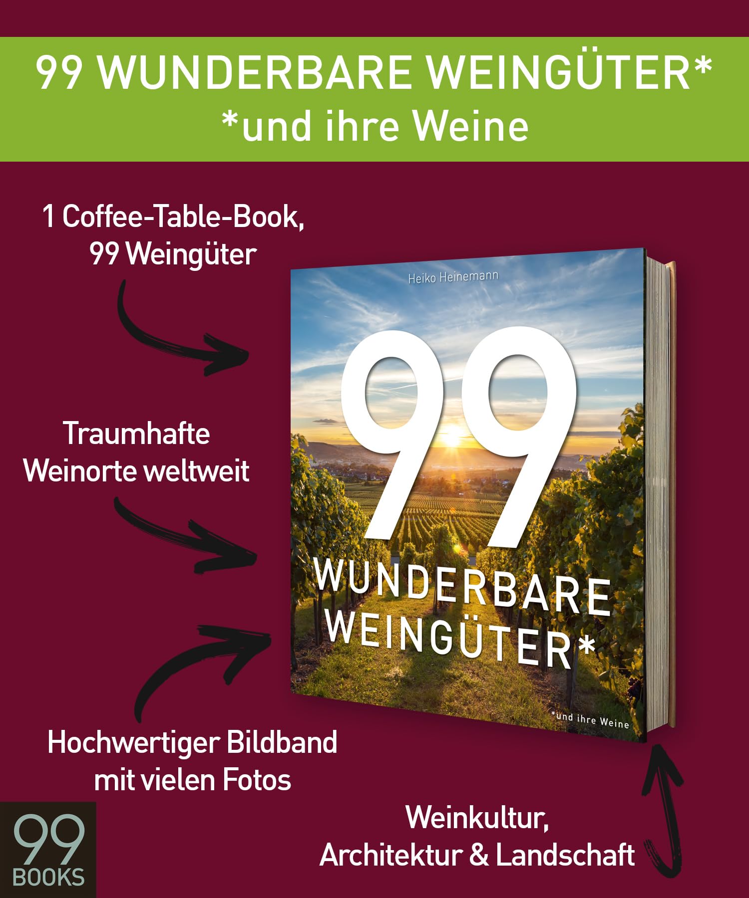 99 WUNDERBARE WEINGÜTER: Ein Bildband über die schönsten Weingüter der Welt und ihre Weine. Architektur, Landschaft und Weinkultur in einem exklusiven Weinbuch für Weinliebhaber.