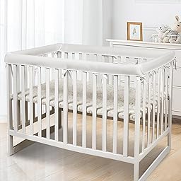 4PC Mesh RailGuard Teething Cover, Fits Most Full-Size Cribs,Use with Coordinating Short Panels for Extra Coverage (White)