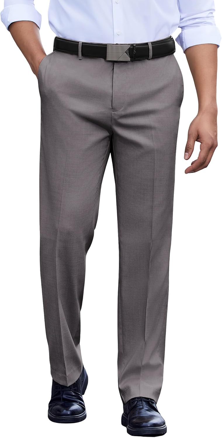COOFANDY Men's Classic Fit Dress Pants Flat Front Straight Casual Pant Expandable Waist Suit Pant
