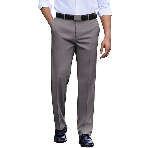 COOFANDY Calça social masculina com ajuste clássico, frente lisa, casual, cintura expansível, calça social