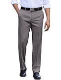 Men's Classic Fit Dress Pants Flat Front Straight Casual Pant Expandable Waist Suit Pant