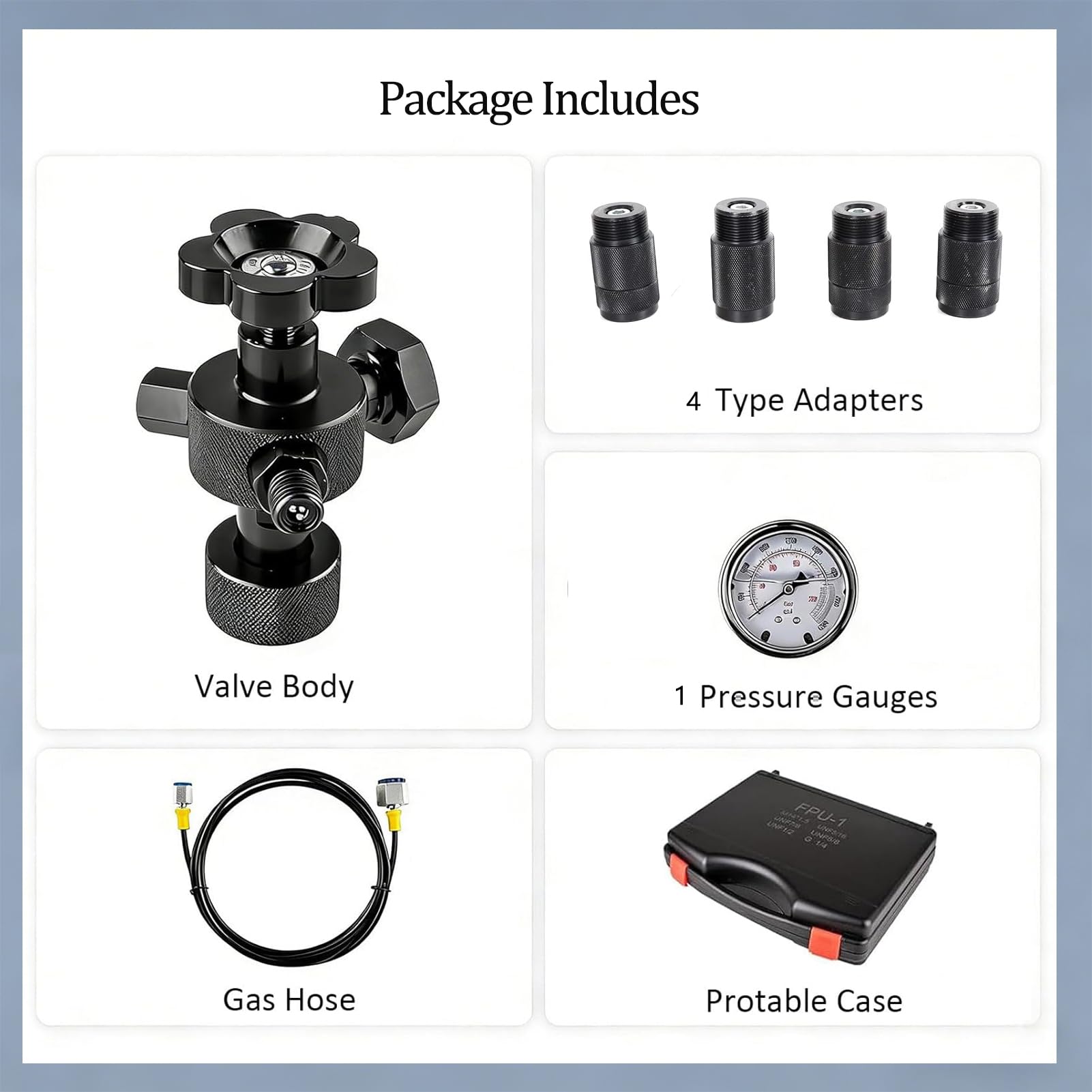 Kit De Carga Para Acumuladores HidráUlicos De NitróGeno, Kit De Prueba De PresióN HidráUlica, Sistema De Prueba De PresióN De NitróGeno Con 5 Acoplamientos Cruzados, 1 ManóMetro (250 Bar) Y 1 Mangue