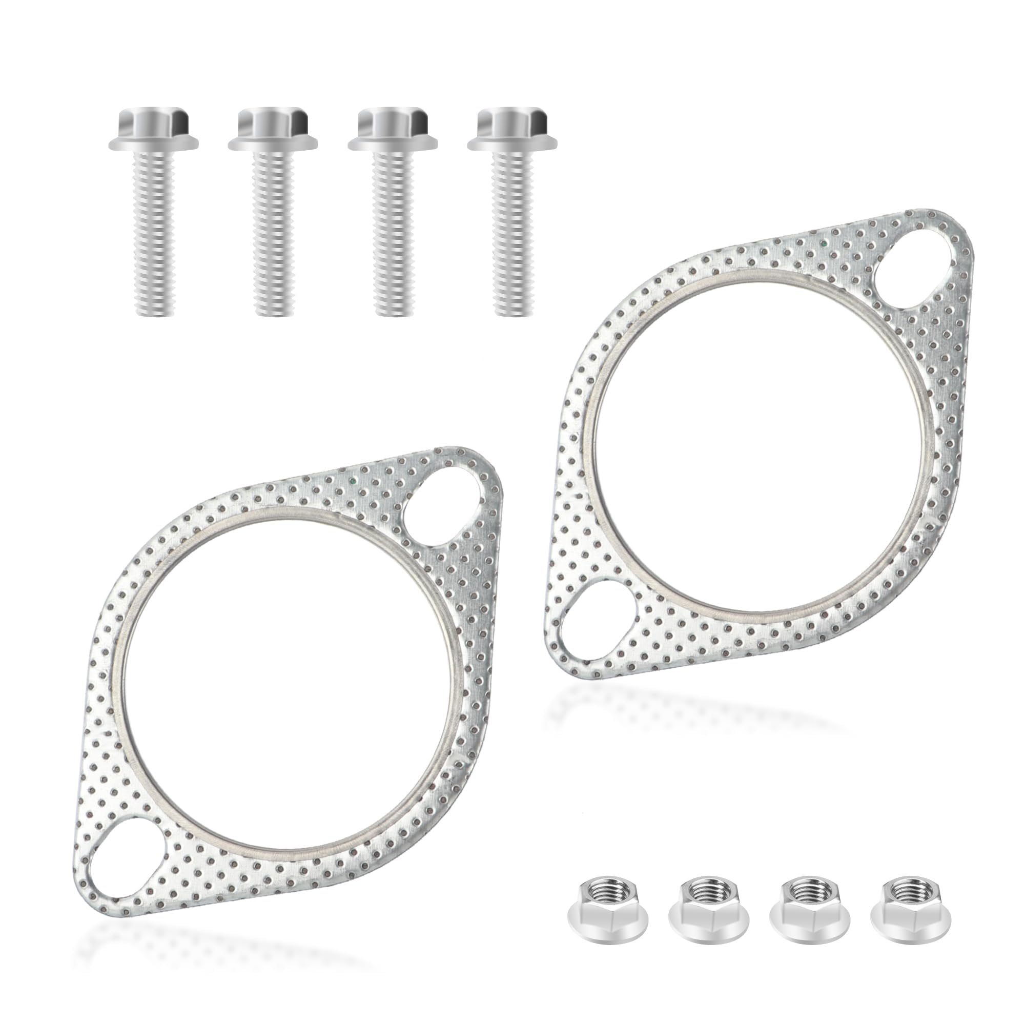 Excefore 2PCS Car Exhaust Gasket with 4PCS Exhaust Bolts,2-Bolt Exhaust Flange Gasket for Automotive Replacement Exhaust Manifold Gasket OEM#120-06310-0002,Premium Car Accessories(2.5 Inch)