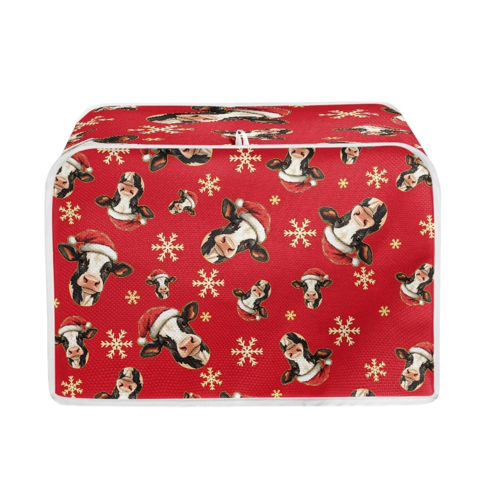 TOADDMOS Christmas Snowflakes Cow Toaster Cover 4 Slice Bread Maker Cover with Hook Toaster Dust Cover Protector Small Appliance