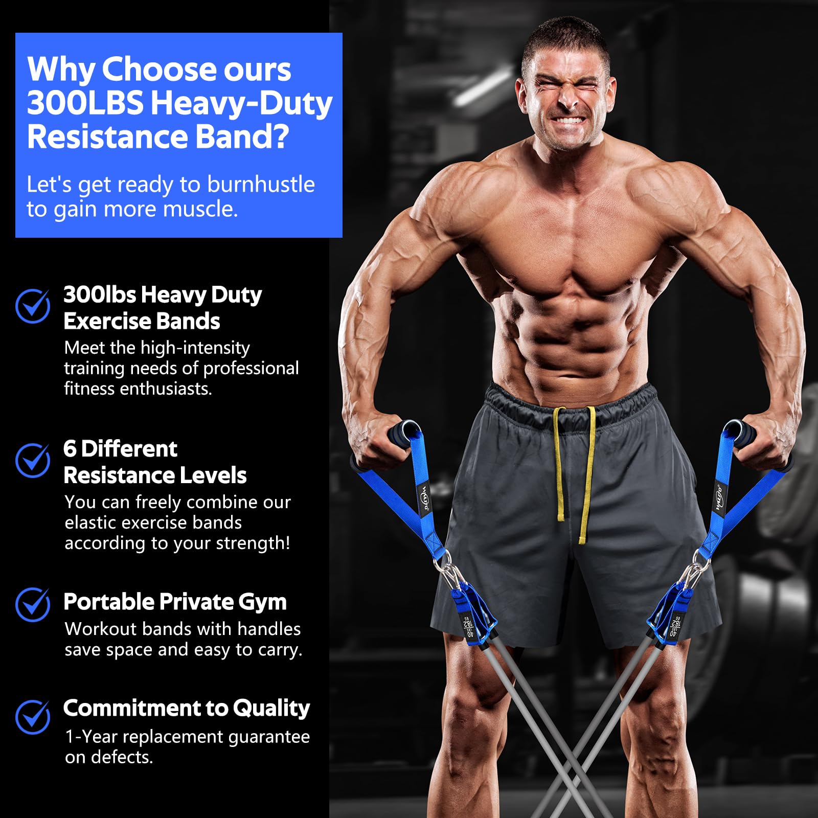 WALITO Set di fasce di resistenza, fasce per esercizi con manici, ancoraggio per porta, gambe e caviglie, per allenamento di resistenza pesante, fisioterapia, allenamento muscolare, yoga, allenamenti
